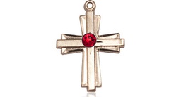 [0675YGF-STN7] 14kt Gold Filled Cross Medal with a 3mm Ruby Swarovski stone