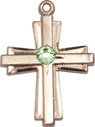 [0675YGF-STN8] 14kt Gold Filled Cross Medal with a 3mm Peridot Swarovski stone