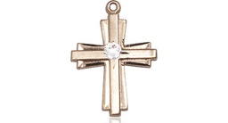 [0675YKT-STN4] 14kt Gold Cross Medal with a 3mm Crystal Swarovski stone