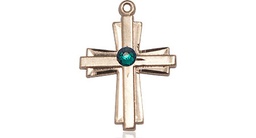 [0675YKT-STN5] 14kt Gold Cross Medal with a 3mm Emerald Swarovski stone