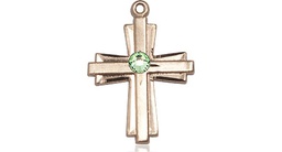 [0675YKT-STN8] 14kt Gold Cross Medal with a 3mm Peridot Swarovski stone