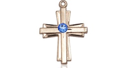 [0675YKT-STN9] 14kt Gold Cross Medal with a 3mm Sapphire Swarovski stone