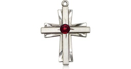 [0675YSS-STN1] Sterling Silver Cross Medal with a 3mm Garnet Swarovski stone