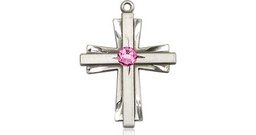 [0675YSS-STN10] Sterling Silver Cross Medal with a 3mm Rose Swarovski stone