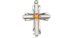 [0675YSS-STN11] Sterling Silver Cross Medal with a 3mm Topaz Swarovski stone