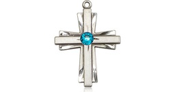 [0675YSS-STN12] Sterling Silver Cross Medal with a 3mm Zircon Swarovski stone