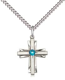 [0675YSS-STN12/18S] Sterling Silver Cross Pendant with a 3mm Zircon Swarovski stone on a 18 inch Light Rhodium Light Curb chain