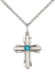 [0675YSS-STN12/18SS] Sterling Silver Cross Pendant with a 3mm Zircon Swarovski stone on a 18 inch Sterling Silver Light Curb chain