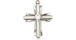 [0675YSS-STN4] Sterling Silver Cross Medal with a 3mm Crystal Swarovski stone