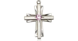 [0675YSS-STN6] Sterling Silver Cross Medal with a 3mm Light Amethyst Swarovski stone