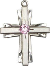 [0675YSS-STN6] Sterling Silver Cross Medal with a 3mm Light Amethyst Swarovski stone