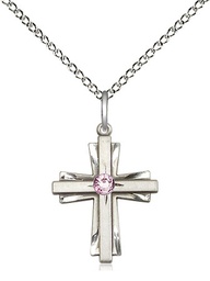 [0675YSS-STN6/18SS] Sterling Silver Cross Pendant with a 3mm Light Amethyst Swarovski stone on a 18 inch Sterling Silver Light Curb chain