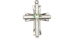 [0675YSS-STN8] Sterling Silver Cross Medal with a 3mm Peridot Swarovski stone