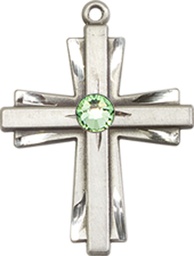 [0675YSS-STN8] Sterling Silver Cross Medal with a 3mm Peridot Swarovski stone