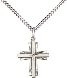 [0675YSS/18S] Sterling Silver Cross Pendant on a 18 inch Light Rhodium Light Curb chain