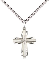 [0675YSS/18S] Sterling Silver Cross Pendant on a 18 inch Light Rhodium Light Curb chain