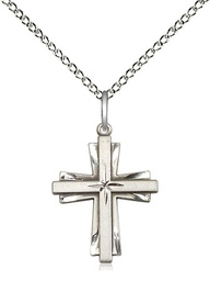 [0675YSS/18SS] Sterling Silver Cross Pendant on a 18 inch Sterling Silver Light Curb chain