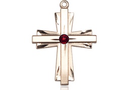 [0676YGF-STN1] 14kt Gold Filled Cross Medal with a 3mm Garnet Swarovski stone