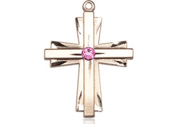 [0676YGF-STN10] 14kt Gold Filled Cross Medal with a 3mm Rose Swarovski stone