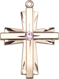 [0676YGF-STN6] 14kt Gold Filled Cross Medal with a 3mm Light Amethyst Swarovski stone