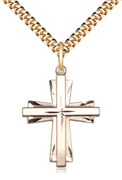 [0676YGF/24G] 14kt Gold Filled Cross Pendant on a 24 inch Gold Plate Heavy Curb chain