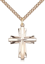 [0676YGF/24GF] 14kt Gold Filled Cross Pendant on a 24 inch Gold Filled Heavy Curb chain