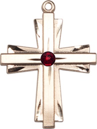 [0676YKT-STN1] 14kt Gold Cross Medal with a 3mm Garnet Swarovski stone