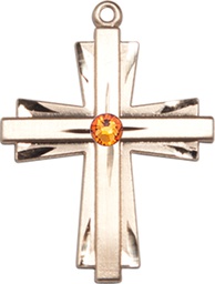 [0676YKT-STN11] 14kt Gold Cross Medal with a 3mm Topaz Swarovski stone