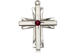 [0676YSS-STN1] Sterling Silver Cross Medal with a 3mm Garnet Swarovski stone