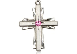 [0676YSS-STN10] Sterling Silver Cross Medal with a 3mm Rose Swarovski stone