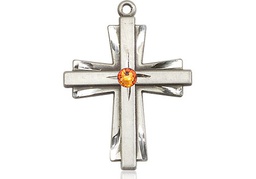 [0676YSS-STN11] Sterling Silver Cross Medal with a 3mm Topaz Swarovski stone