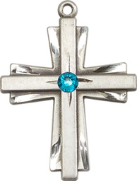 [0676YSS-STN12] Sterling Silver Cross Medal with a 3mm Zircon Swarovski stone