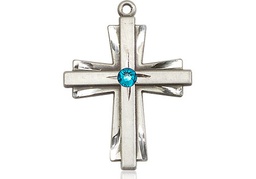 [0676YSS-STN12] Sterling Silver Cross Medal with a 3mm Zircon Swarovski stone