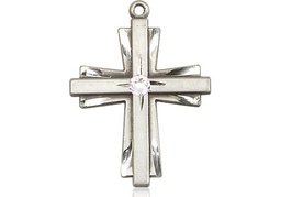 [0676YSS-STN4] Sterling Silver Cross Medal with a 3mm Crystal Swarovski stone