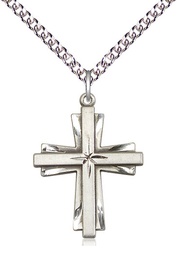 [0676YSS/24SS] Sterling Silver Cross Pendant on a 24 inch Sterling Silver Heavy Curb chain