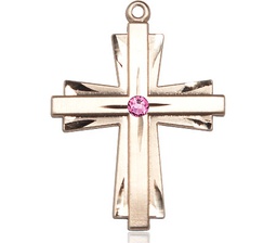 [0677YGF-STN10] 14kt Gold Filled Cross Medal with a 3mm Rose Swarovski stone