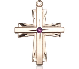 [0677YGF-STN2] 14kt Gold Filled Cross Medal with a 3mm Amethyst Swarovski stone