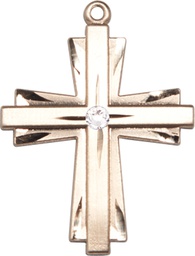 [0677YGF-STN4] 14kt Gold Filled Cross Medal with a 3mm Crystal Swarovski stone