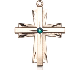 [0677YGF-STN5] 14kt Gold Filled Cross Medal with a 3mm Emerald Swarovski stone