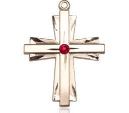 [0677YGF-STN7] 14kt Gold Filled Cross Medal with a 3mm Ruby Swarovski stone