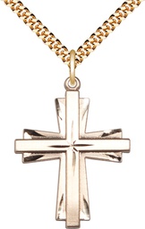 [0677YGF/24G] 14kt Gold Filled Cross Pendant on a 24 inch Gold Plate Heavy Curb chain