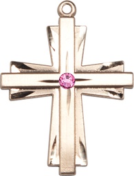 [0677YKT-STN10] 14kt Gold Cross Medal with a 3mm Rose Swarovski stone