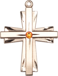 [0677YKT-STN11] 14kt Gold Cross Medal with a 3mm Topaz Swarovski stone