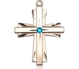 [0677YKT-STN12] 14kt Gold Cross Medal with a 3mm Zircon Swarovski stone