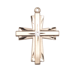 [0677YKT-STN4] 14kt Gold Cross Medal with a 3mm Crystal Swarovski stone