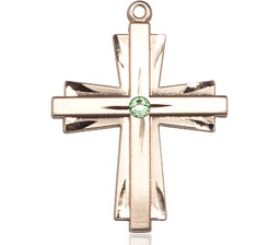 [0677YKT-STN8] 14kt Gold Cross Medal with a 3mm Peridot Swarovski stone