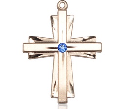 [0677YKT-STN9] 14kt Gold Cross Medal with a 3mm Sapphire Swarovski stone