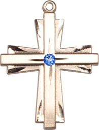 [0677YKT-STN9] 14kt Gold Cross Medal with a 3mm Sapphire Swarovski stone