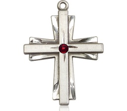 [0677YSS-STN1] Sterling Silver Cross Medal with a 3mm Garnet Swarovski stone