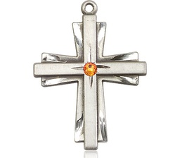 [0677YSS-STN11] Sterling Silver Cross Medal with a 3mm Topaz Swarovski stone